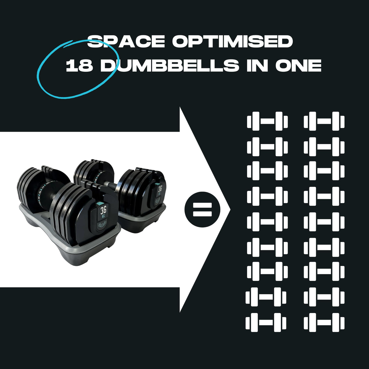 36kg Adjustable Dumbbell (Pair) - 2kg increment