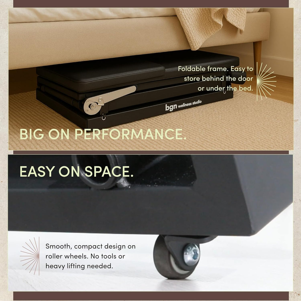 Foldable Reformer Pilates Machine - Midnight Black / Cloud Grey