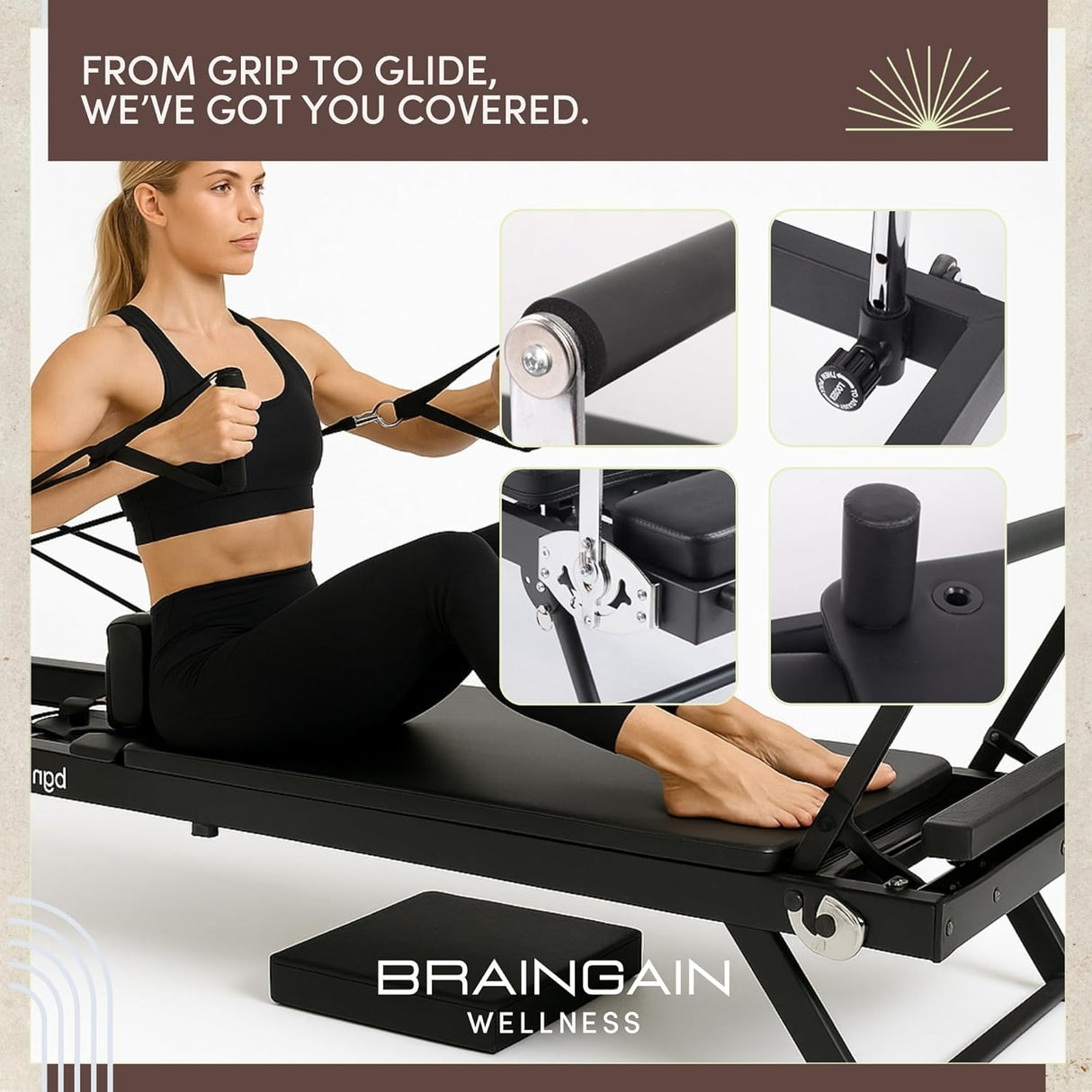 Foldable Reformer Pilates Machine - Midnight Black / Cloud Grey